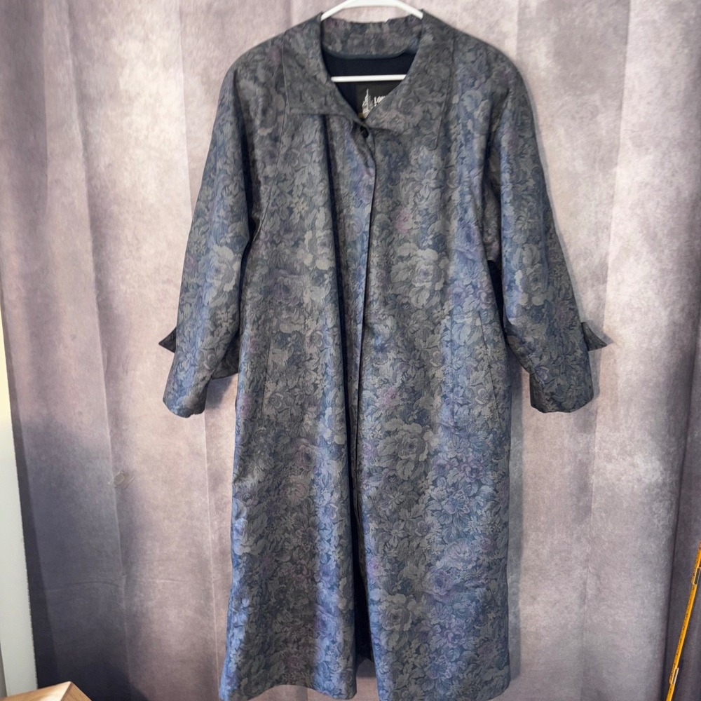 Vintage London Fog Womens Size 10P Floral Jacquard Trench Coat USA Tapestry